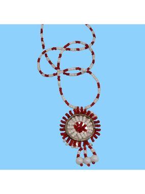 Native America Indian style necklace Beaded Dreamcatcher Southwest Red White